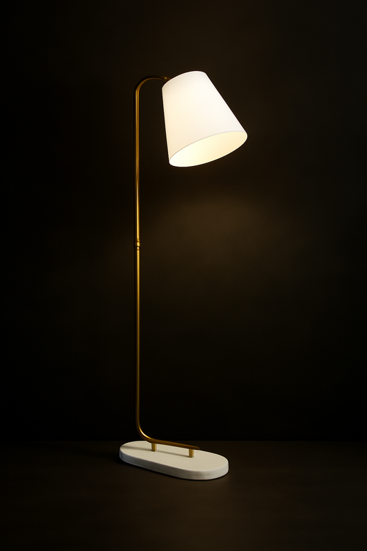 Modern Minimalist Floor Lamp with White Shade & Marble Base