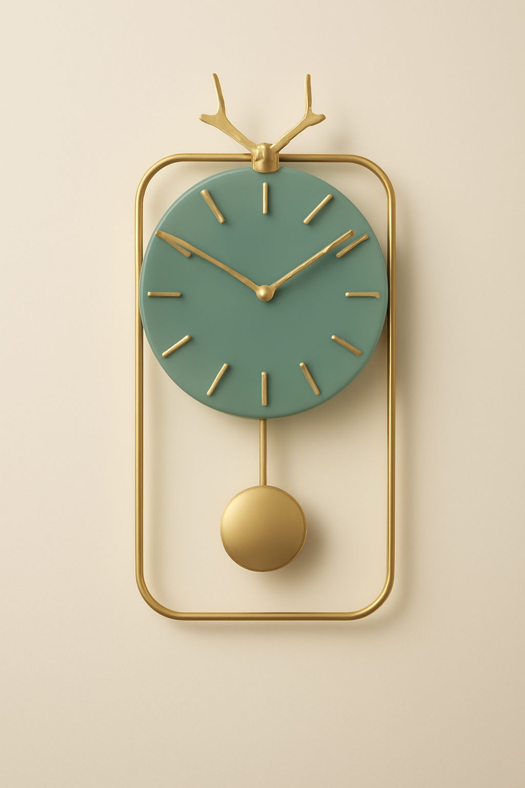 Luxury Antler-Inspired Wall Clock with Golden Pendulum