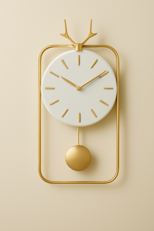 Luxury Antler-Inspired Wall Clock with Golden Pendulum
