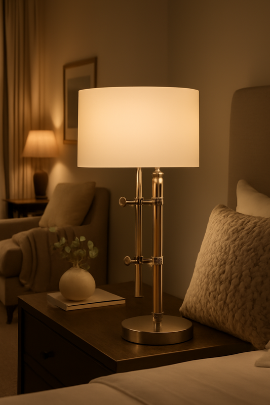 Adjustable Modern Table Lamp – Nickel & Wood Finish