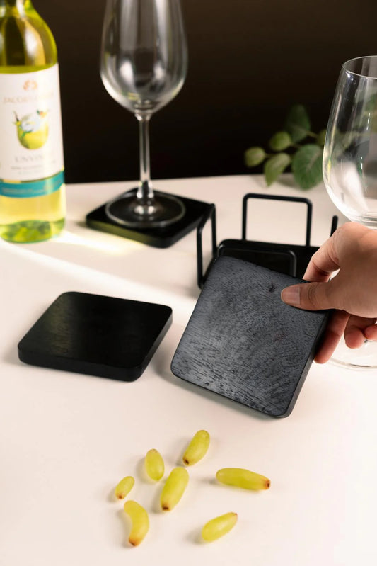 Coasters Wooden Black with stand