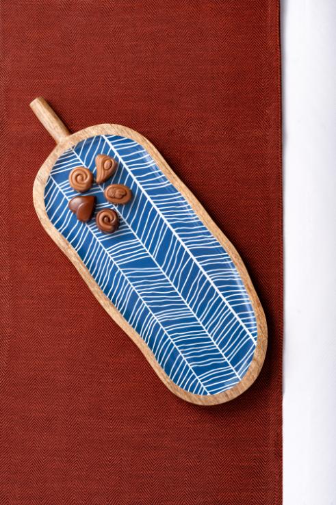 Blue Leaf Wooden Serving Platter