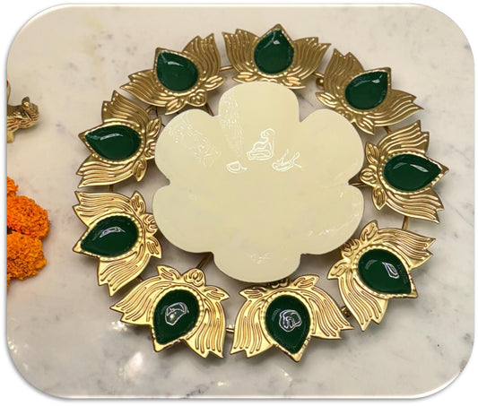 Flower Design Gold Metallic Colourful Urli