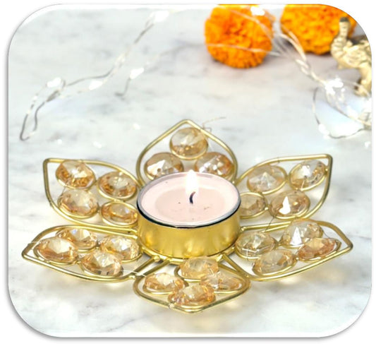 Handcrafted Flower Design Crystal Diya Set of 3
