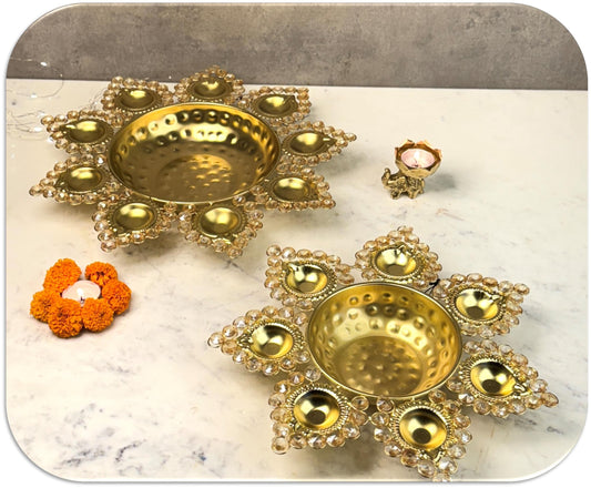 Crystal Urli with Diya Light Holder