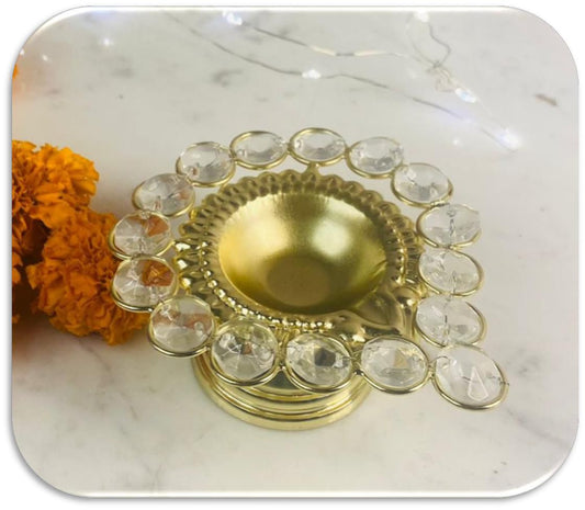 Handmade Metallic Crystal Diya Set of 3