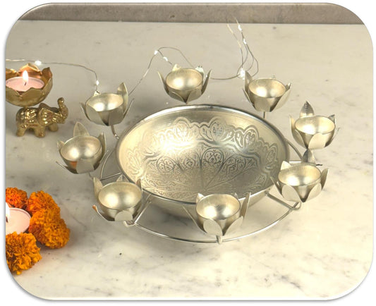 Engraved Gold Metallic Water Light Urli for Diwali