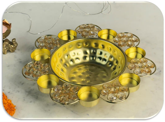 Handmade Crystal Urli with Diya Light Holder