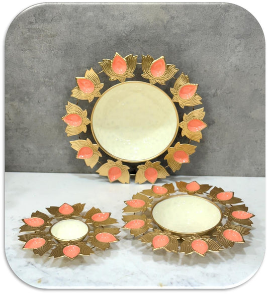 Gold Metallic Colourful Urli Set of 3