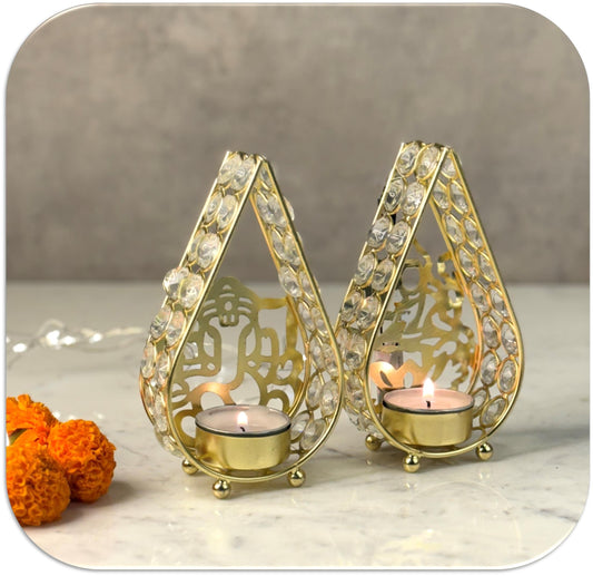 Lord Ganesha Crystal T-Light Holder Set of 2