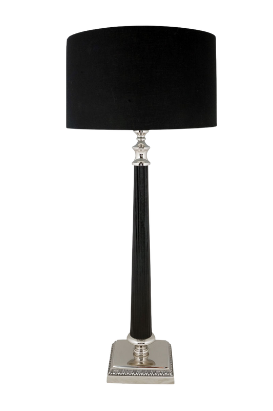 Classic Black & Nickel Table Lamp – Elegant Column Design