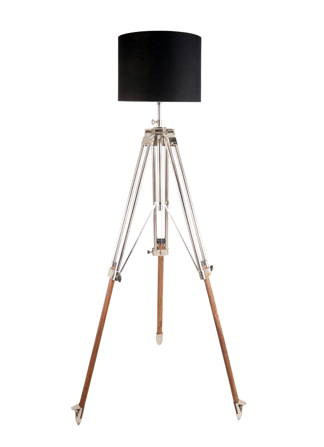 Vintage Tripod Floor Lamp – Polished Chrome & Wood