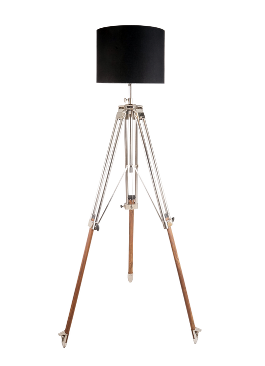 Vintage Tripod Floor Lamp – Polished Chrome & Wood