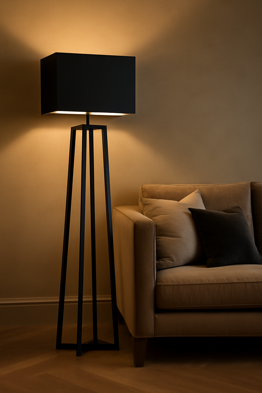 Modern Geometric Tripod Floor Lamp – Matte Black Finish