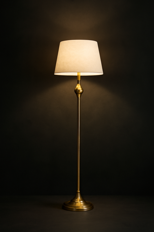 Classic Antique Brass Floor Lamp with Cream Shade