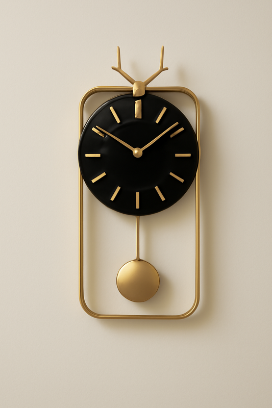 Luxury Antler-Inspired Wall Clock with Golden Pendulum