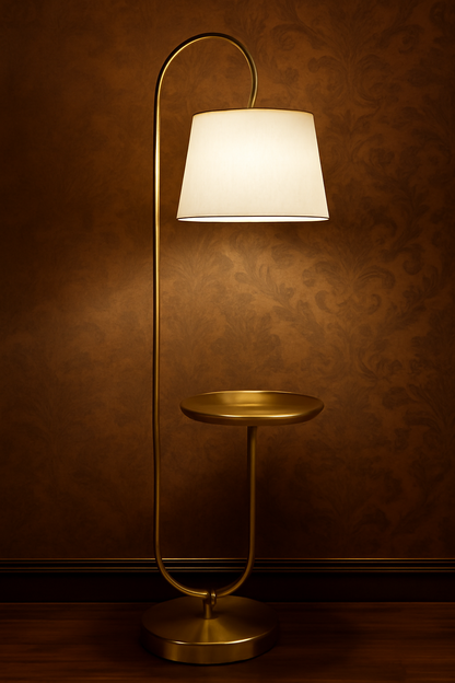 Elegant Gold Floor Lamp with Built-in Table