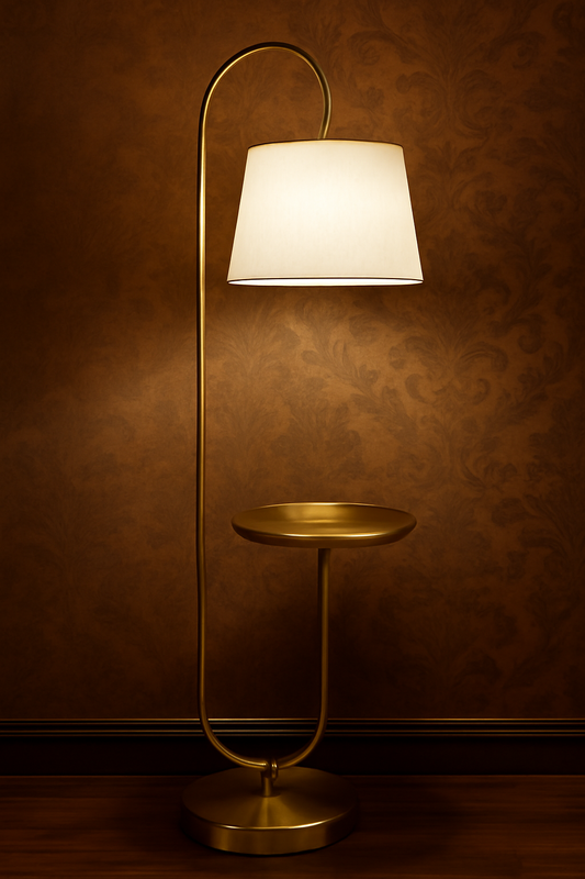 Elegant Gold Floor Lamp with Built-in Table