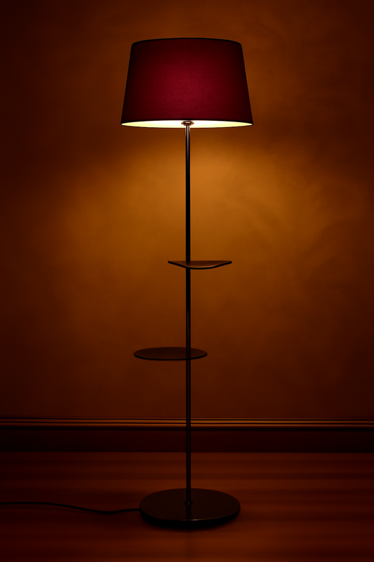 Multi-Shelf Floor Lamp with Burgundy Shade