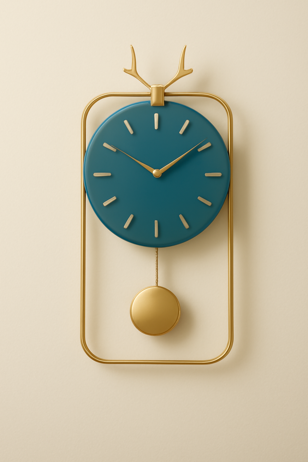 Luxury Antler-Inspired Wall Clock with Golden Pendulum