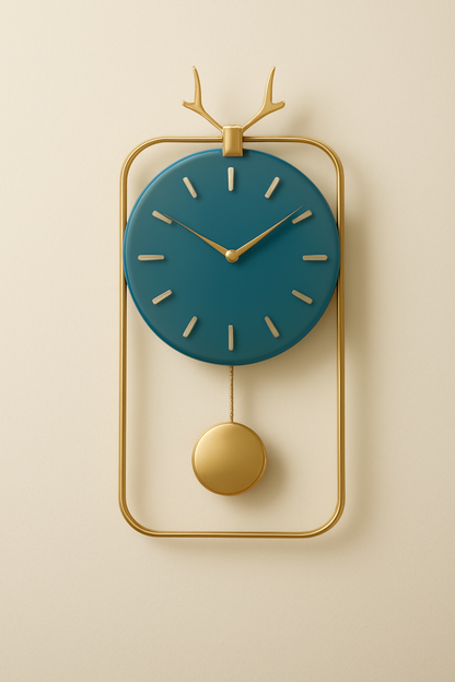 Luxury Antler-Inspired Wall Clock with Golden Pendulum