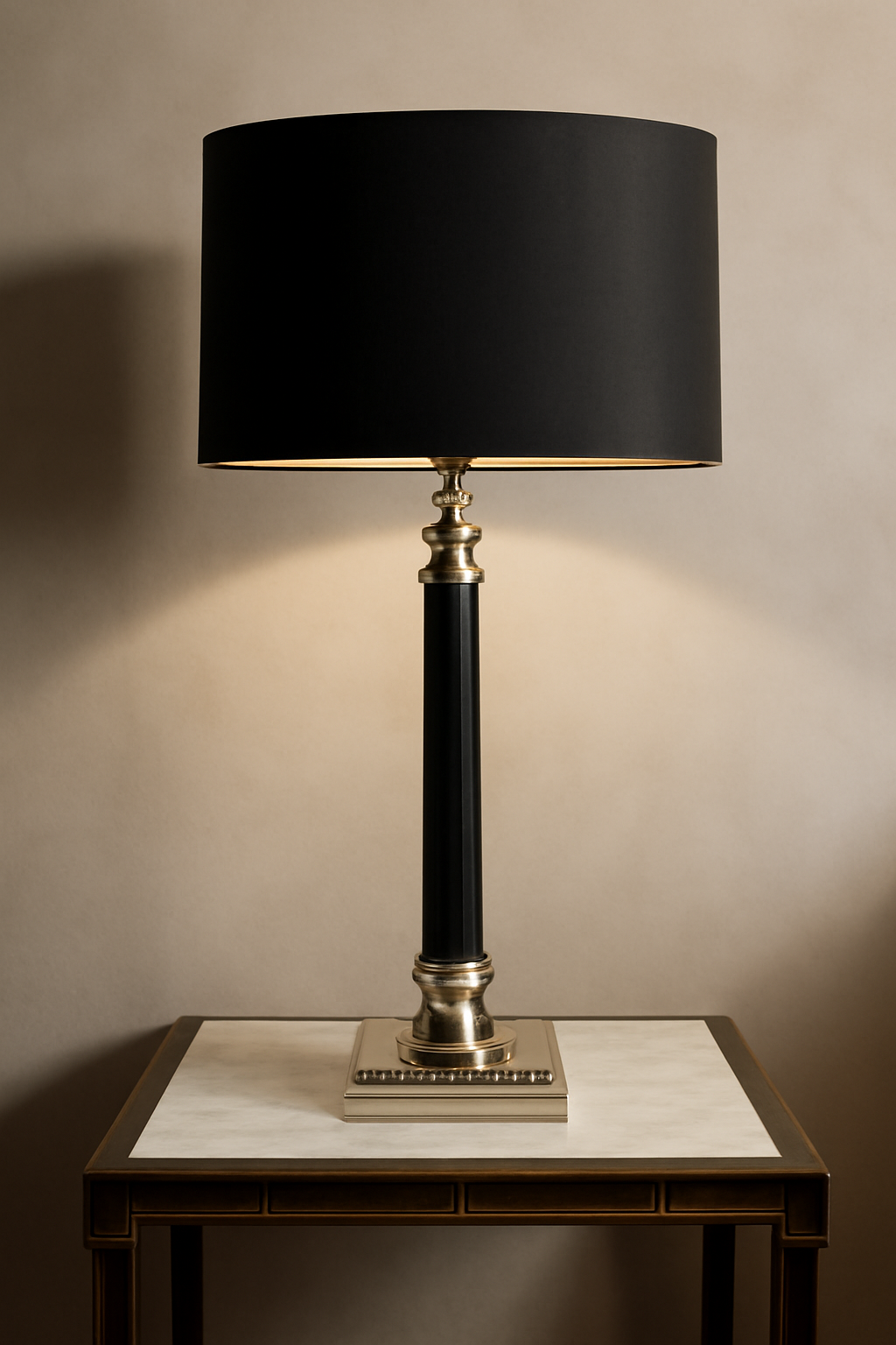 Classic Black & Nickel Table Lamp – Elegant Column Design