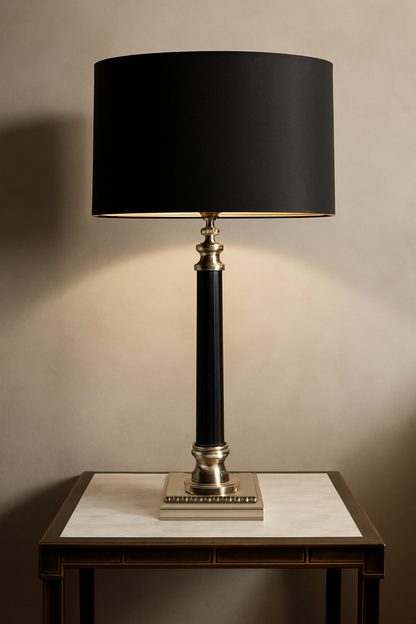 Classic Black & Nickel Table Lamp – Elegant Column Design