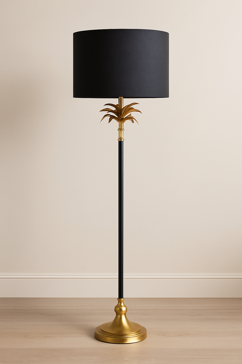 Tall Palm-Inspired Floor Lamp – Brass & Black Finish
