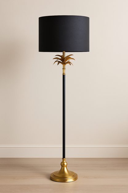 Tall Palm-Inspired Floor Lamp – Brass & Black Finish