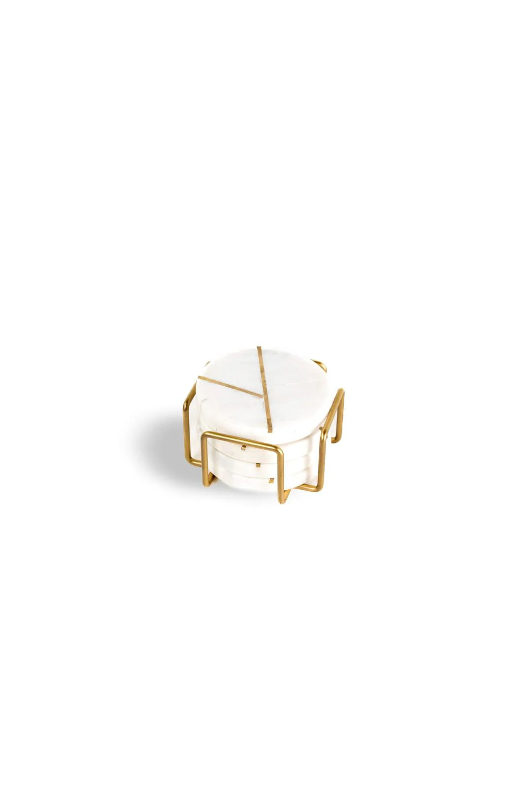 Marble Coasters with Brass Inlay Round White