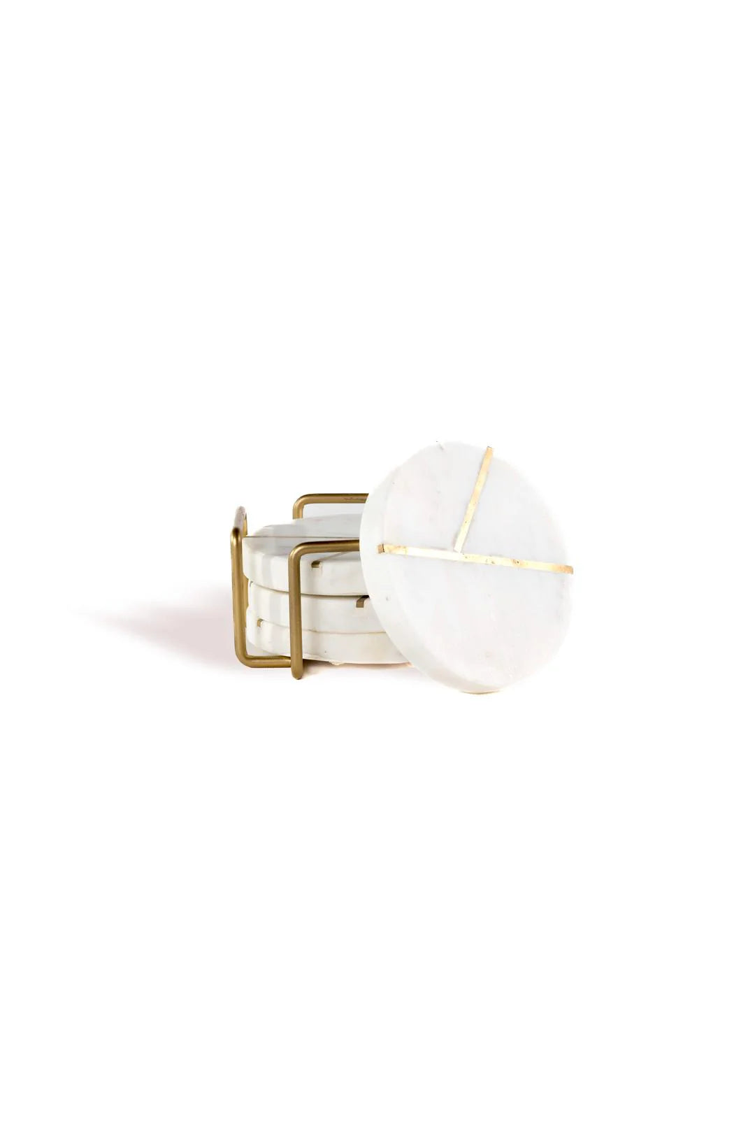 Marble Coasters with Brass Inlay Round White