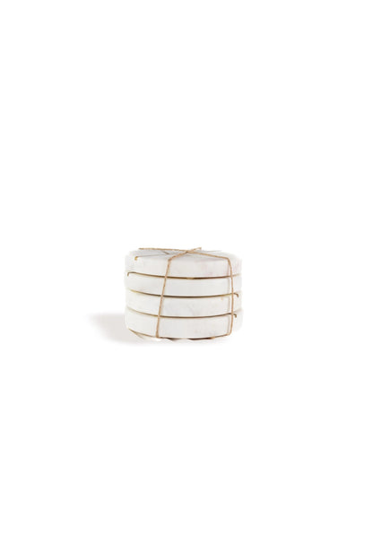 Marble Coasters with Brass Inlay Round White