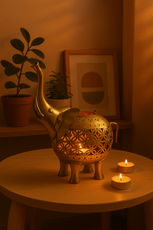 Handmade Metallic Elephant T-Light Holder