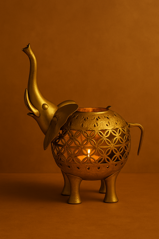 Handmade Metallic Elephant T-Light Holder