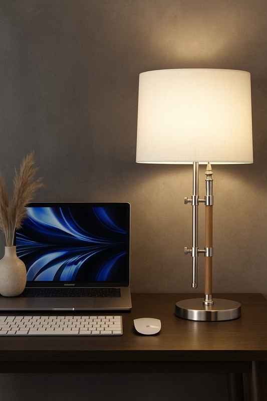 Adjustable Modern Table Lamp – Nickel & Wood Finish