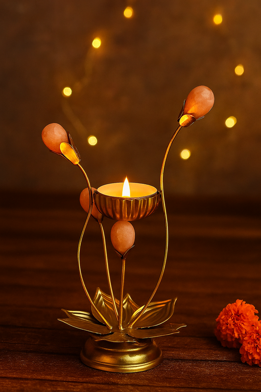 Pink & Gold Metallic Flower T-light Holder