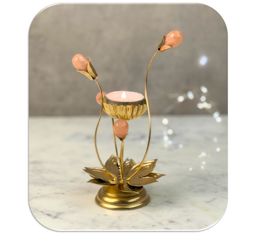 Pink & Gold Metallic Flower T-light Holder