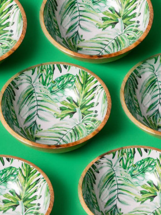Wooden Printed Tropical Serving Bowl