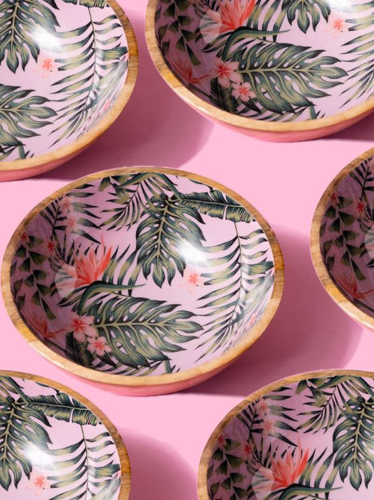 Wooden Printed Tropical Serving Bowl