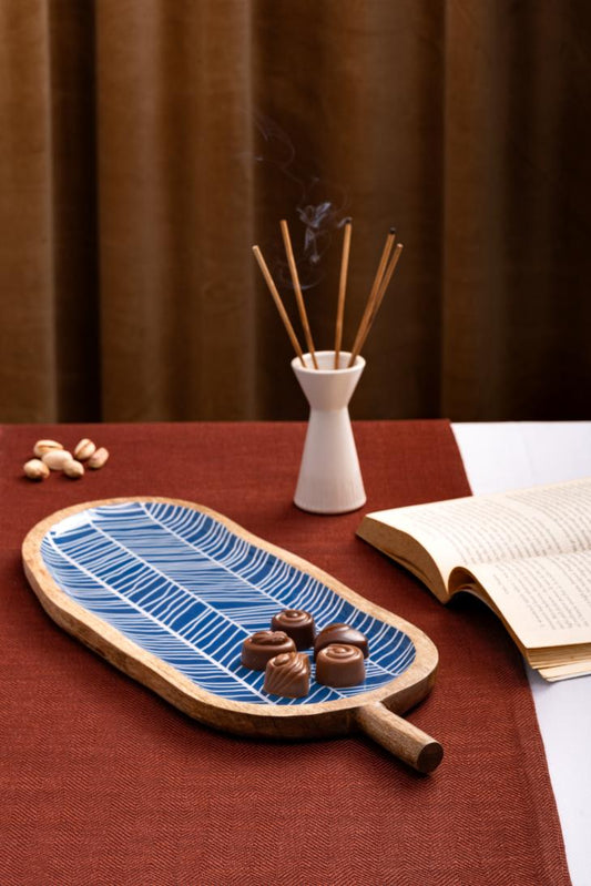Blue Leaf Wooden Serving Platter