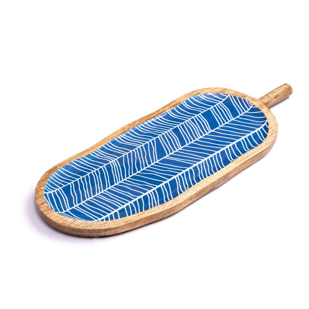 Blue Leaf Wooden Serving Platter