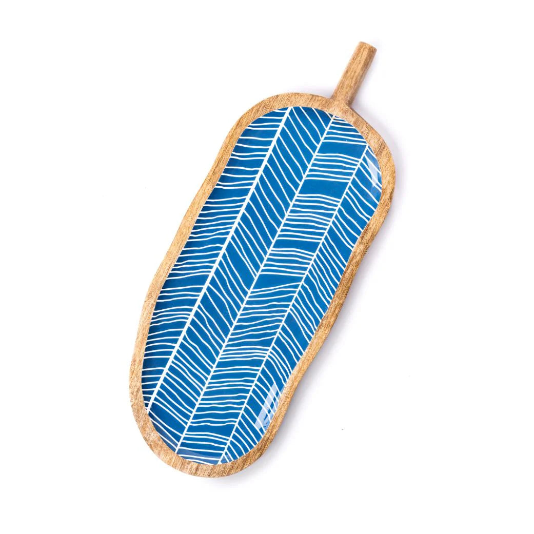 Blue Leaf Wooden Serving Platter