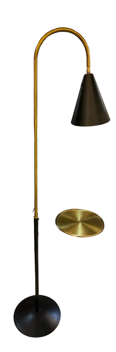 Arched Black & Gold Floor Lamp with Tray Table – Luxe Modern Design