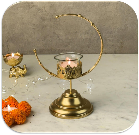 Gold Metallic Handcrafted Designer T-Light Holder for Diwali