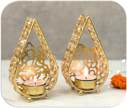 Lord Ganesha Crystal T-Light Holder Set of 2