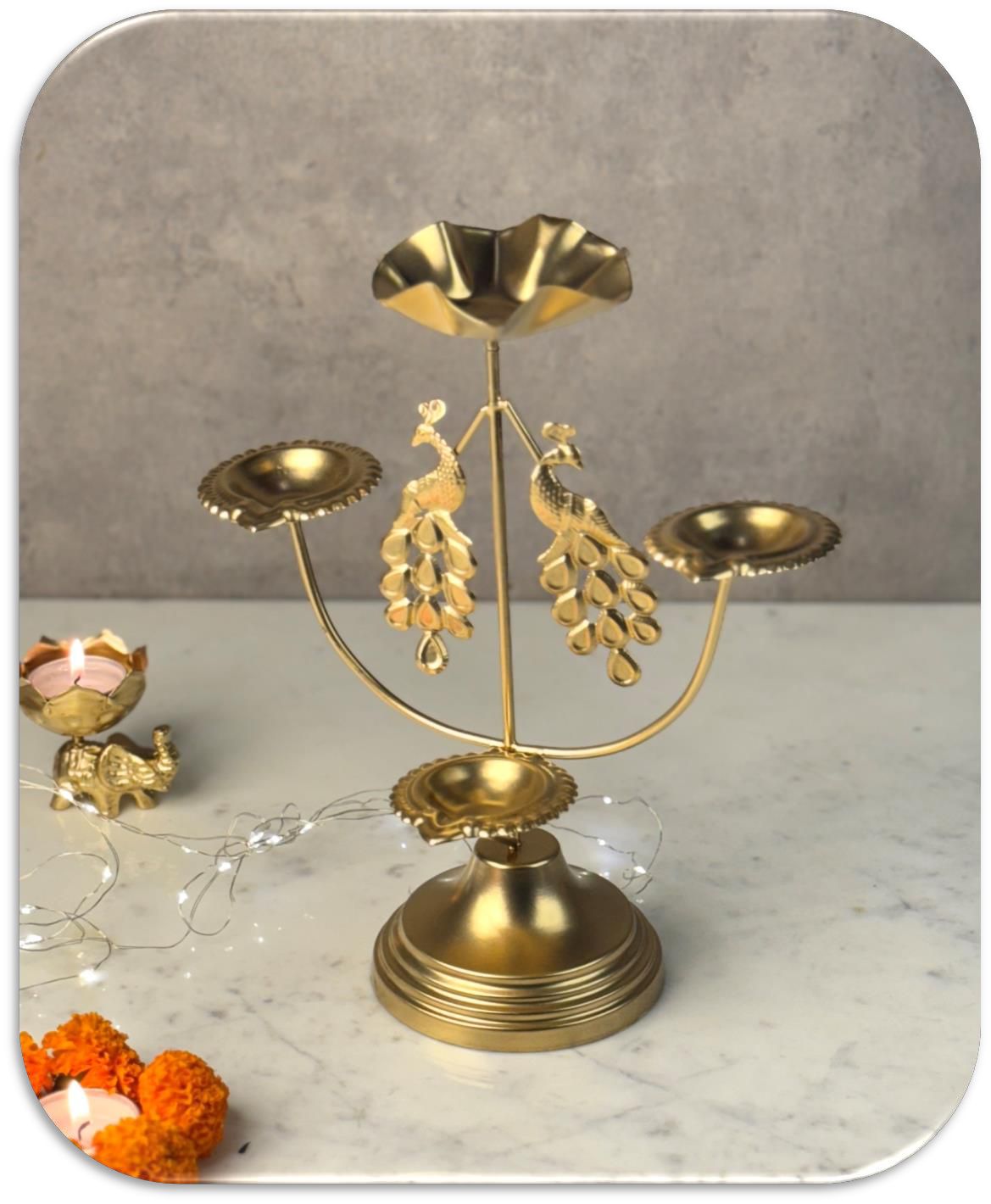 Gold Metallic Handcrafted Designer T-Light Holder for Diwali