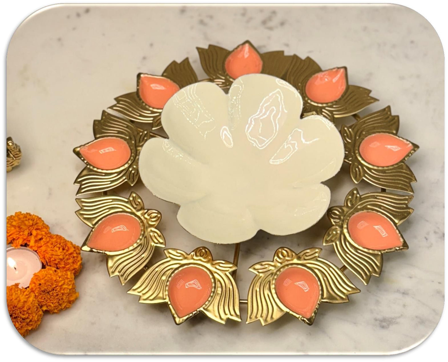 Flower Design Gold Metallic Colourful Urli