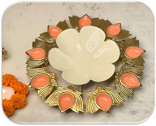 Flower Design Gold Metallic Colourful Urli