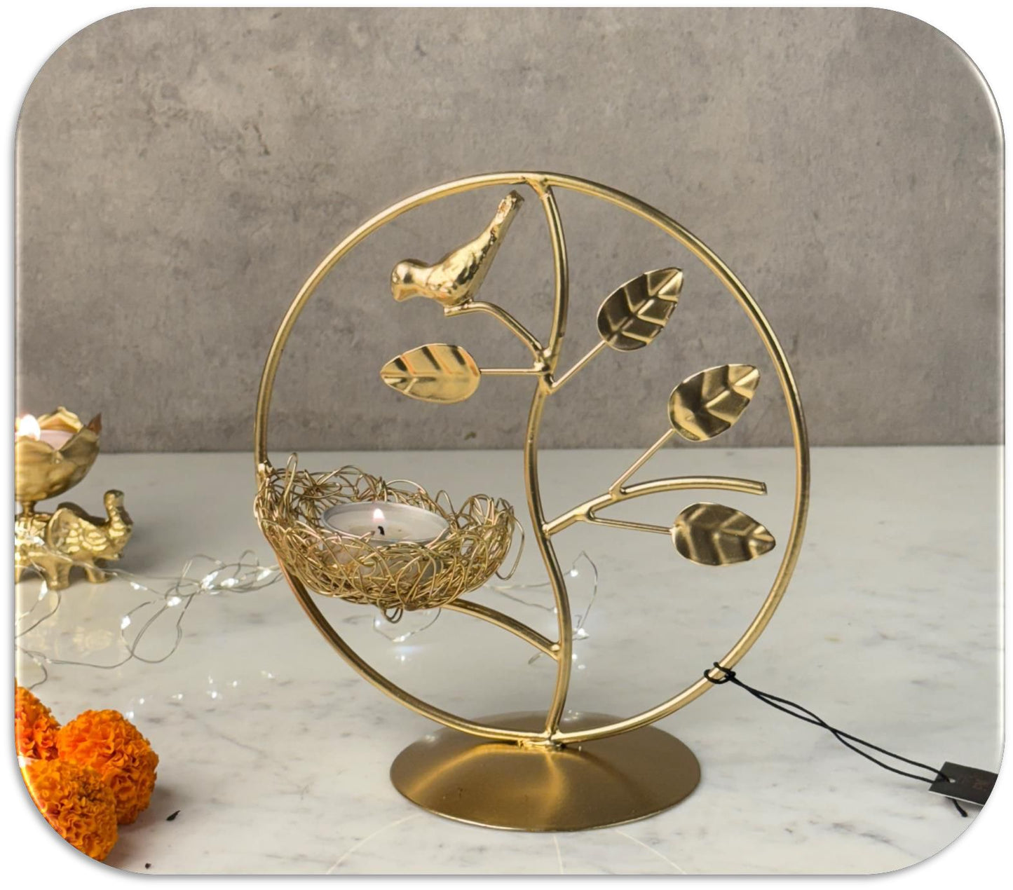 Gold Metallic Handcrafted Designer T-Light Holder for Diwali