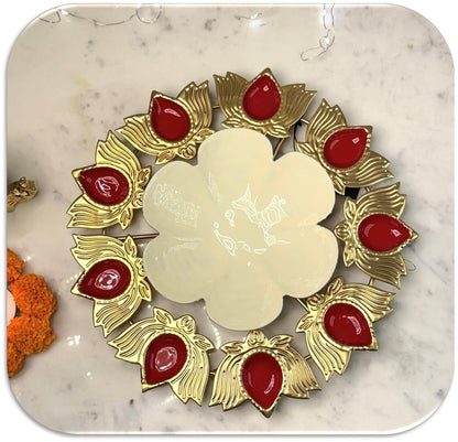 Flower Design Gold Metallic Colourful Urli